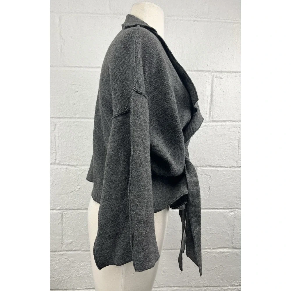 Ivan Grundahl Linea S Sweater Cardigan Medium Wool Tie Front Kimono Sleeve Boxy